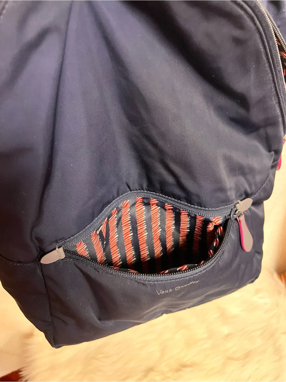 Vera Bradley Navy Backpack with Pink Zipper Accents - Picture 6 of 7